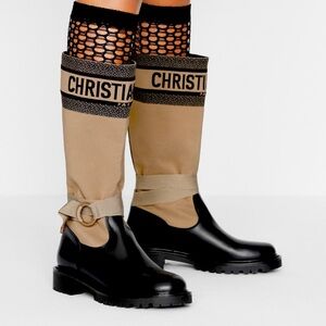 Christian Dior Black and Tan Knee-High Boots